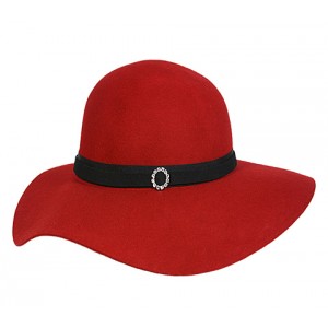 Hats – 12 PCS Big Brim Wool Felt Hats w/ Rhinestone Ring Band - Red - HT-CC12-7RD